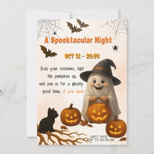 ゴーストとパンプキンのハロウィンカード | スプタキュラーな夜 招待状 (正面)