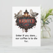 ゴーストとランタンが醸し出すヴィンテージなホラーカフェのデザイン 招待状 (スタンド正面)