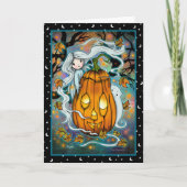 ゴーストと巨大なカボチャのハロウィン・アートカード カード (正面)
