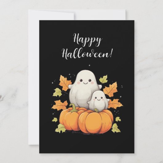 ゴーストと秋の要素がデザインされたハロウィンカード シーズンカード (正面)