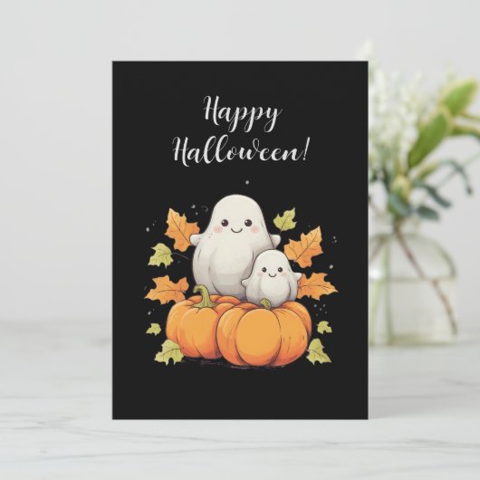 ゴーストと秋の要素がデザインされたハロウィンカード シーズンカード (スタンド正面)