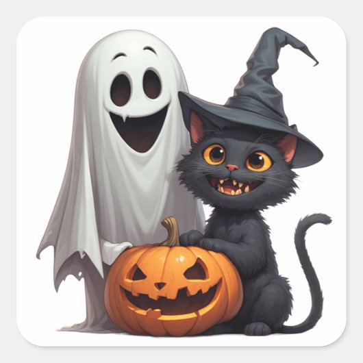 ゴーストと黒猫のハロウィンパーティー 👻 スクエアシール (正面)