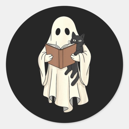 ゴーストと黒猫のハロウィン読書 ラウンドシール (正面)