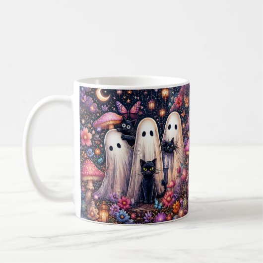 ゴーストと黒猫のハロウィン コーヒーマグカップ (左)