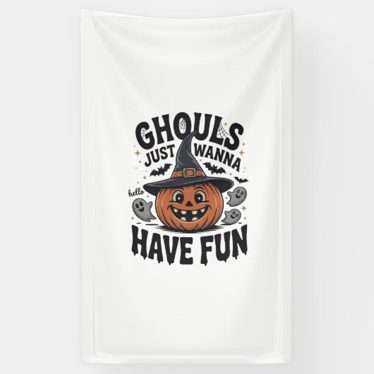 ゴーストは楽しいハロウィンポンプキンゴースト 横断幕 (縦)