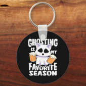 ゴーストは私のシーズンお気に入りのハロウィーンの女猫 キーホルダー (正面)