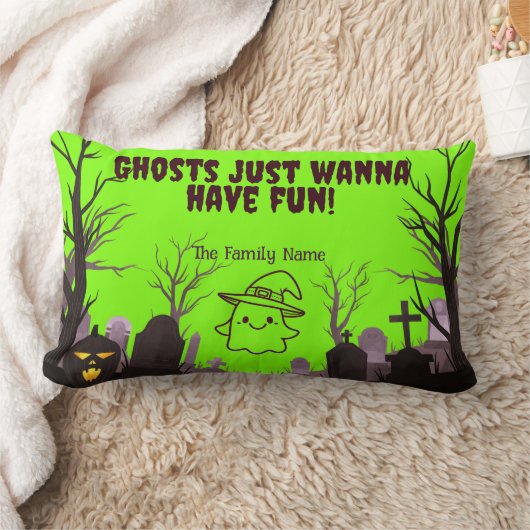 ゴーストも楽しく過ごしたい！ オーダーメイドファミリー名 ランバークッション (ブランケット)