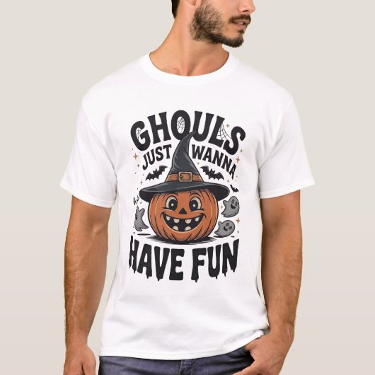 ゴーストも楽しみたいハロウィン・パンプキン・ゴースト Tシャツ (正面)