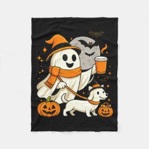 ゴーストウォーキングダックスフンド ぞっとするシーズン ハロウィン フリースブランケット