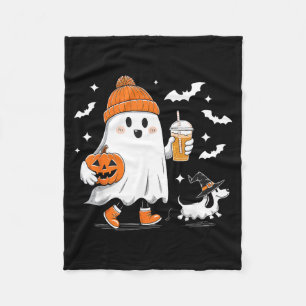 ゴーストウォーキングダックスフンド スプーキーシーズンハロウィン フリースブランケット