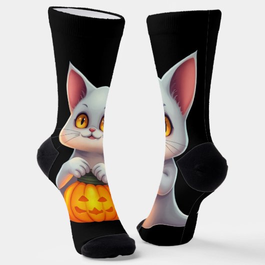 ゴーストキャットのハロウィンソックス - 魔法のような心地よい贈り物 ソックス (傾斜あり)