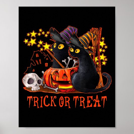 ゴーストキャットカボチャ 怖可愛い黒猫ママ ハロウィン ポスター (正面)