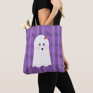 ゴーストグール紫のチェック柄ハロウィン トートバッグ