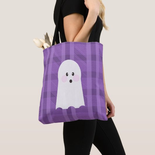 ゴーストグール紫のチェック柄ハロウィン   トートバッグ (クローズアップ)