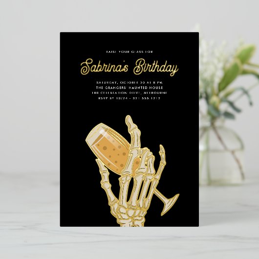 ゴーストシャンパンハロウィーン誕生日パーティー 箔招待状 (立ち正面)