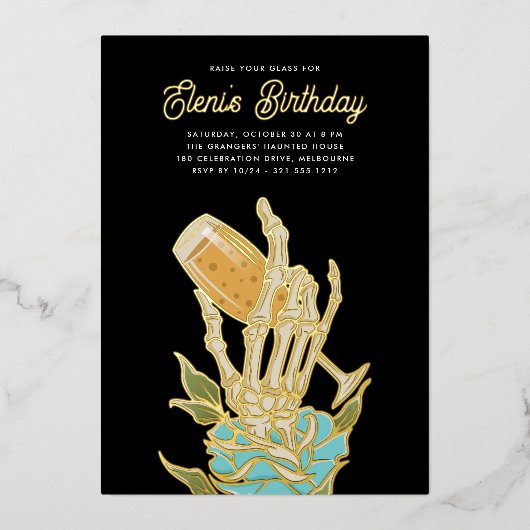 ゴーストシャンパンハロウィーン誕生日パーティー 箔招待状 (正面)