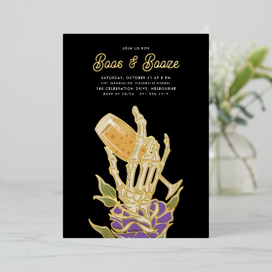 ゴーストシャンパーニュ「Boos & Booze」ハローウィンパーティ 箔招待状 (立ち正面)
