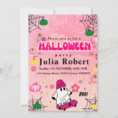 ゴーストスケートボード ハロウィン かぼちゃ ピンク 招待状 (正面)