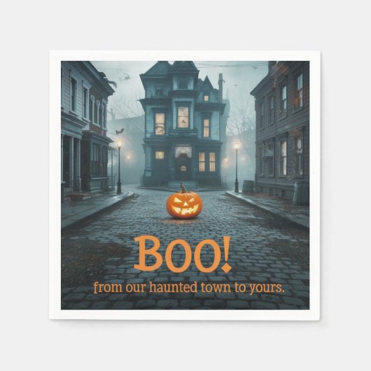 ゴーストタウンスクエアハロウィーンデザイン スタンダードカクテルナプキン (正面)