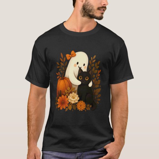 ゴーストハギングキャットのかぼちゃハロウィン囲み Tシャツ (正面)