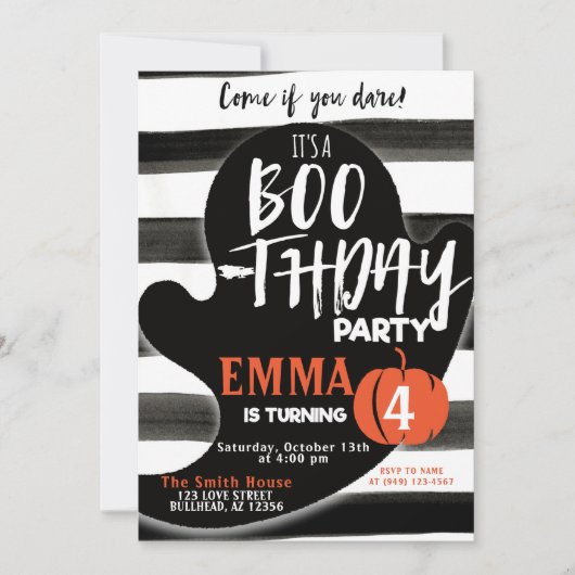 ゴーストハロウィーンボースデーパーティー誕生日招待状 招待状 (正面)