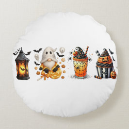 ゴーストピロー: ハロウィーンの秋のインテリア ラウンドクッション