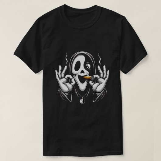 ゴーストフェイス禅 - カオスの中でリラックス Tシャツ (デザイン正面)