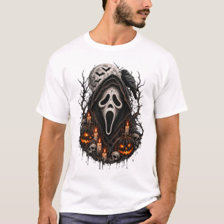 ゴーストフェイス・ハロウィン ゴシックピンクのドクロ ホラーY2K Tシャツ