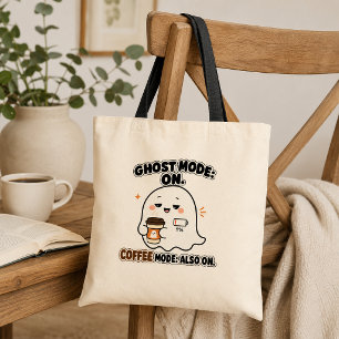 ゴーストモードオン、コーヒーモードもオン 面白い内向的デザイン トートバッグ