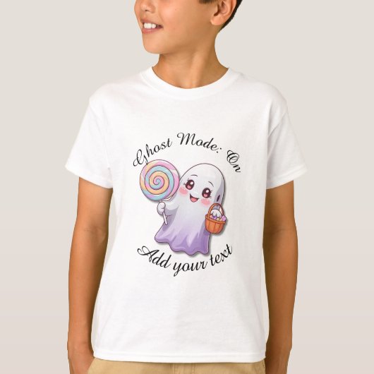 ゴーストモード：オン – キッズハロウィンTシャツ Tシャツ (正面)