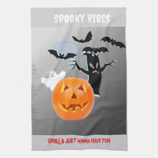 ゴーストリーグロウ "Spooky Vibes" ハロウィン キッチンタオル (縦)