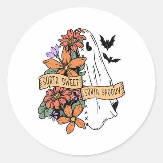 ゴースト ちょっと甘くてちょっとスプーキーな花柄 ラウンドシール (正面)
