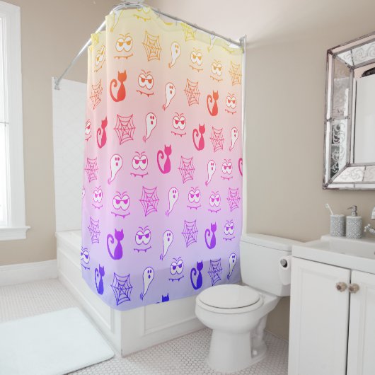 ゴースト、クモの巣、黒猫のレインボー シャワーカーテン (インサイチュ)