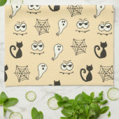 ゴースト、クモの巣、黒猫 イエロー キッチンタオル (折り畳み)