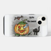 ゴースト、コウモリ、ネコ、ハッピーハロウィン！ iPhoneケース (裏面横)