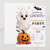 ゴースト コスチューム パーティー - かわいいハロウィンバースデー 招待状 (正面/裏面)