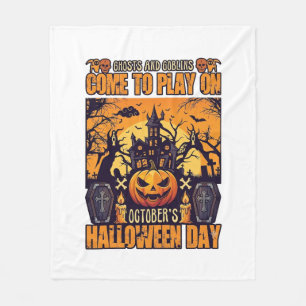 ゴースト ゴブリン ハロウィン おいで 遊びましょ 十月 ほらあな フリースブランケット
