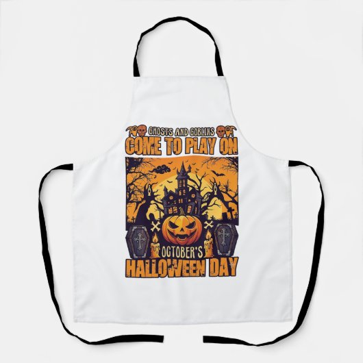 ゴースト ゴブリン ハロウィン おいで 遊ぼう 10月 ほら話 エプロン (正面)