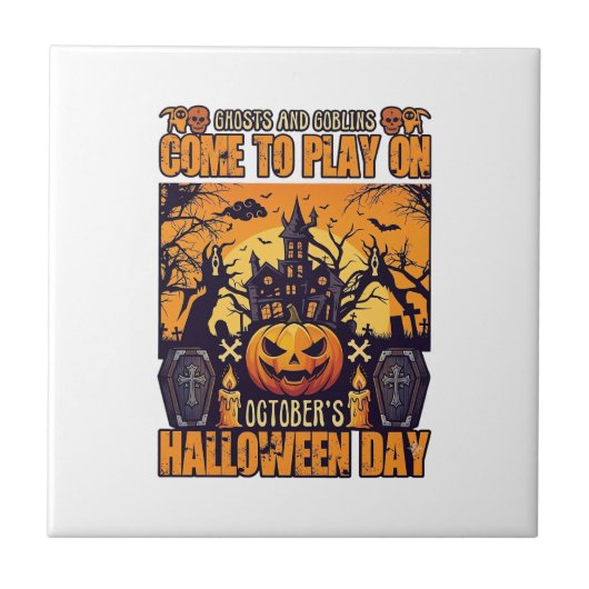 ゴースト ゴブリン ハロウィン おいで 遊ぼう 10月 ほら話 タイル (正面)