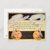 ゴースト ジャック オー ランタン キャンドル ヴィンテージ ハロウィン ポストカード (正面/裏面)