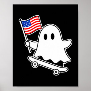 ゴースト スケートボード USA フラグ かわいい 7月4日  おもしろい ポスター