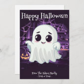ゴースト ハロウィン かわいいイラスト ホリデー カード (正面/裏面)