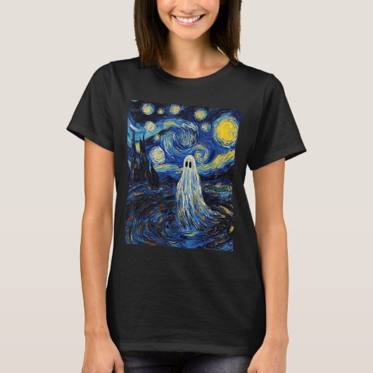 ゴースト ハロウィン - ゴッホ風 - スターリー・ナイト Tシャツ (正面)