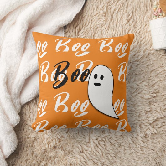 ゴースト ハロウィン 黒 白 オレンジ クッション (ブランケット)