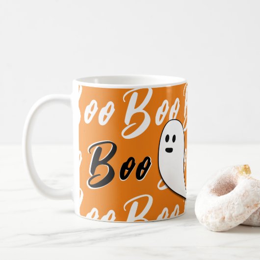 ゴースト ハロウィン 黒 白 オレンジ コーヒーマグカップ (ドーナツ)