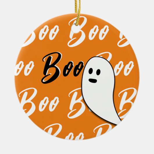 ゴースト ハロウィン 黒 白 オレンジ ブー セラミックオーナメント (正面)