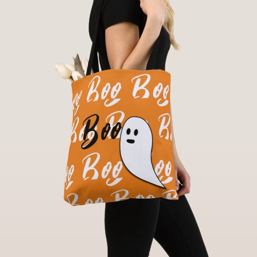 ゴースト ハロウィン 黒 白 オレンジ ブー トートバッグ (クローズアップ)