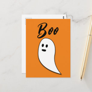 ゴースト ハロウィン 黒 白 オレンジ ポストカード