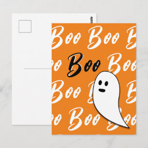 ゴースト ハロウィン 黒 白 オレンジ ポストカード