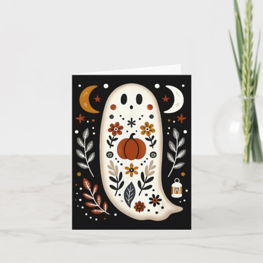 ゴースト フォークアート フラワー オータム フォール パンプキン スプーキーハロウィンH カード (正面)